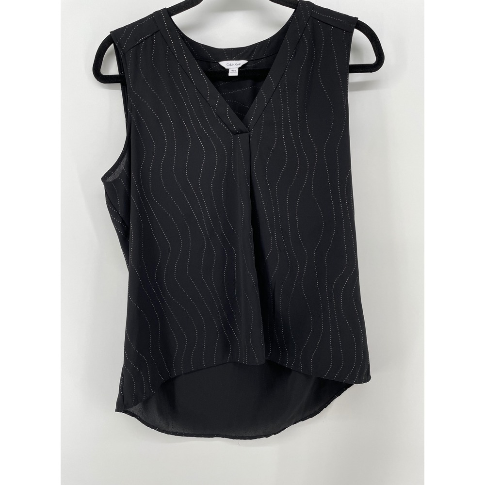 Calvin Klein Semi Sheer Top Women Medium Black Micro‎ Beaded Sleeveless Capsule